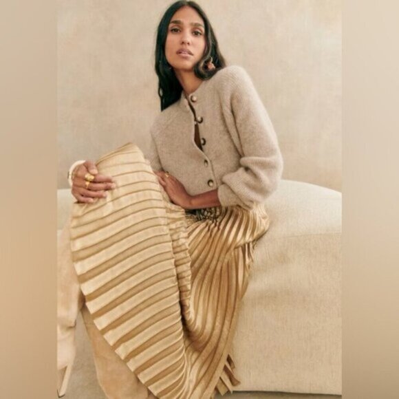 Sezane Dresses & Skirts - NEW Sezane Dune Midi Pleated Skirt Gold | Size 36 / US 4